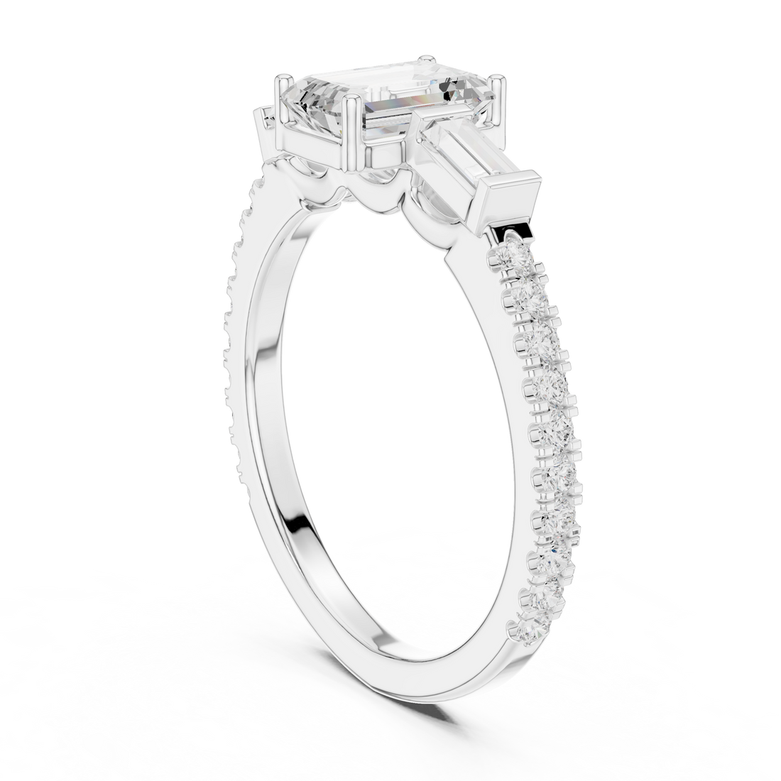 DDLR-1088 - Three Stone Emerald Ring - White Gold