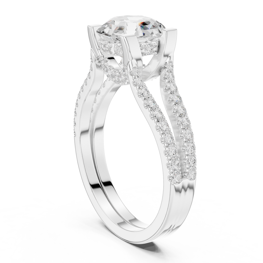 DDLR-182-OC - Split Shank Asscher Ring - White Gold
