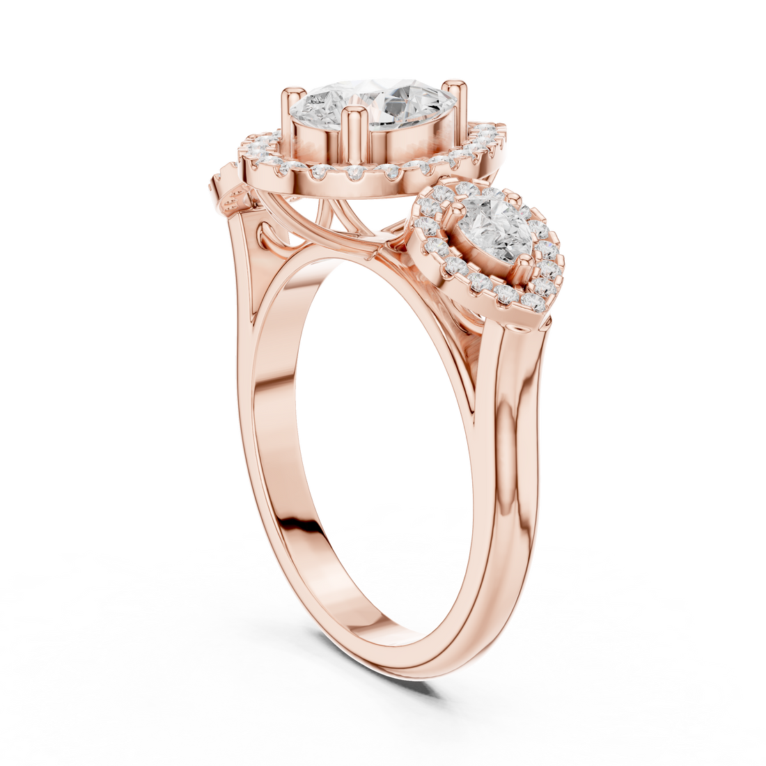 DDLR-317 - Halo Three Stone Pear Ring - White Gold