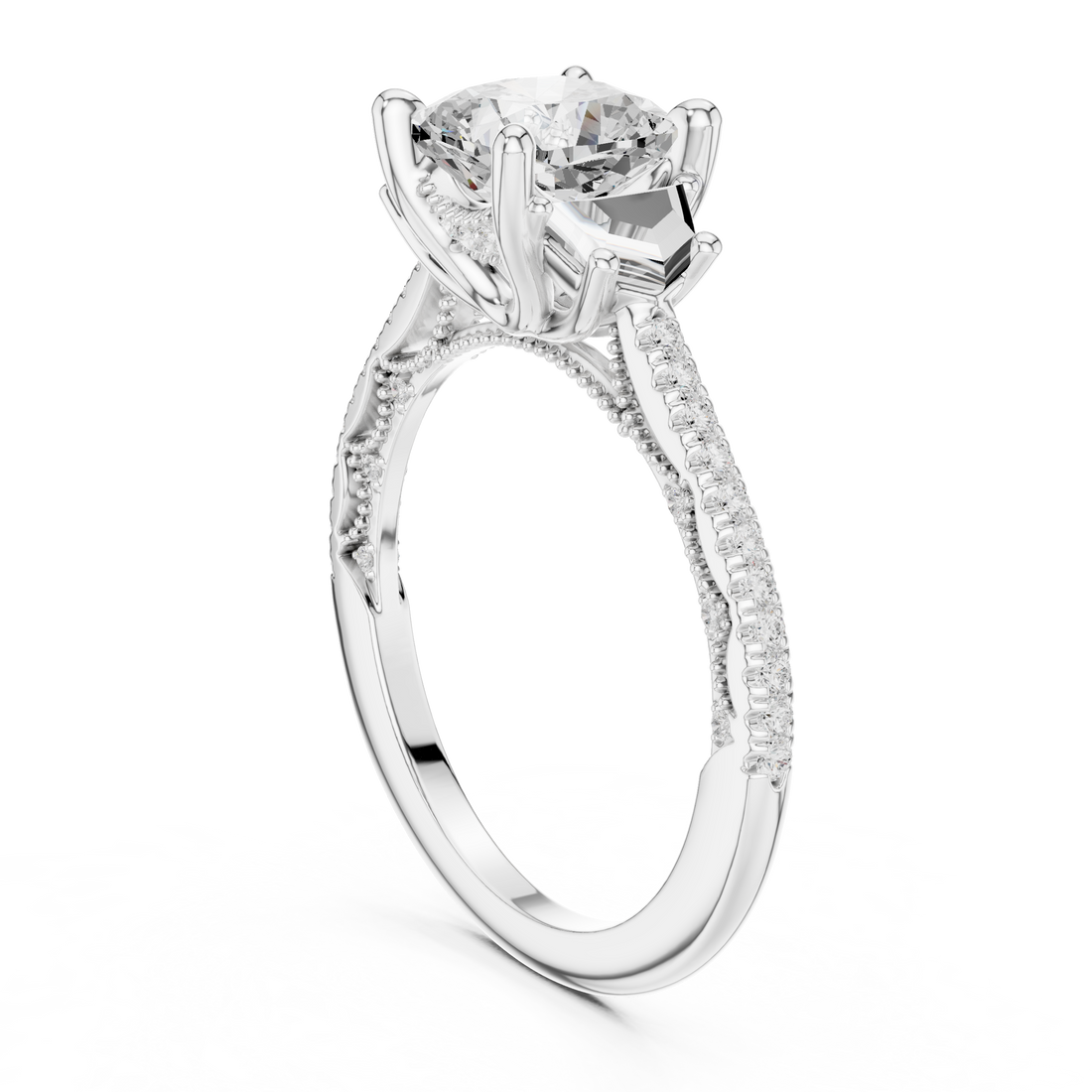 DDLR-283 - Three Stone Cushion Ring - White Gold