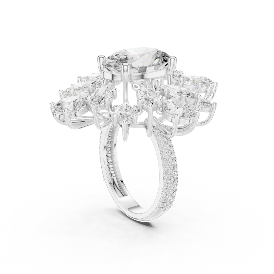 9#10030L_36 - Fashion Oval Ring - White Gold