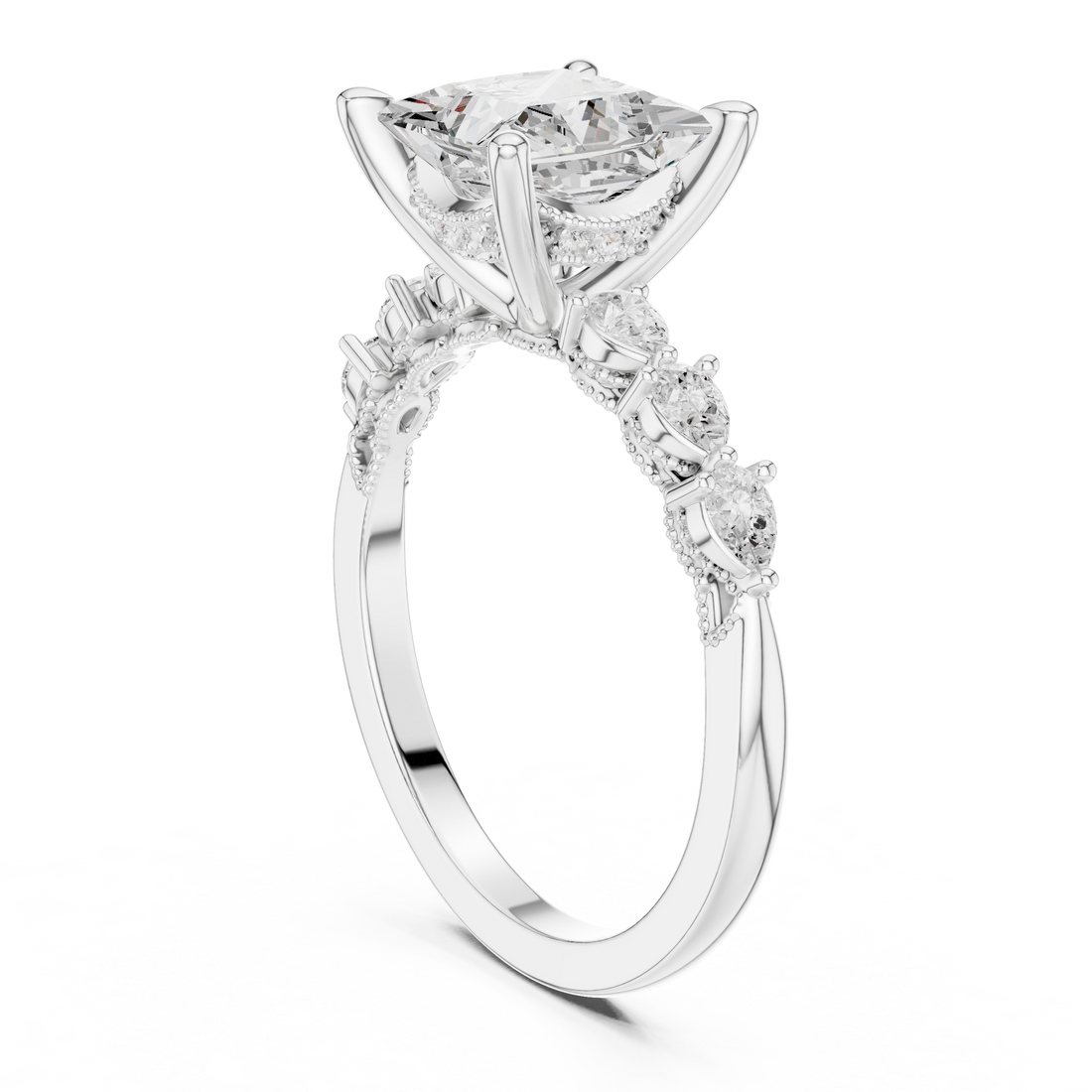 DDLR-1007 - Vintage Princess Ring - White Gold
