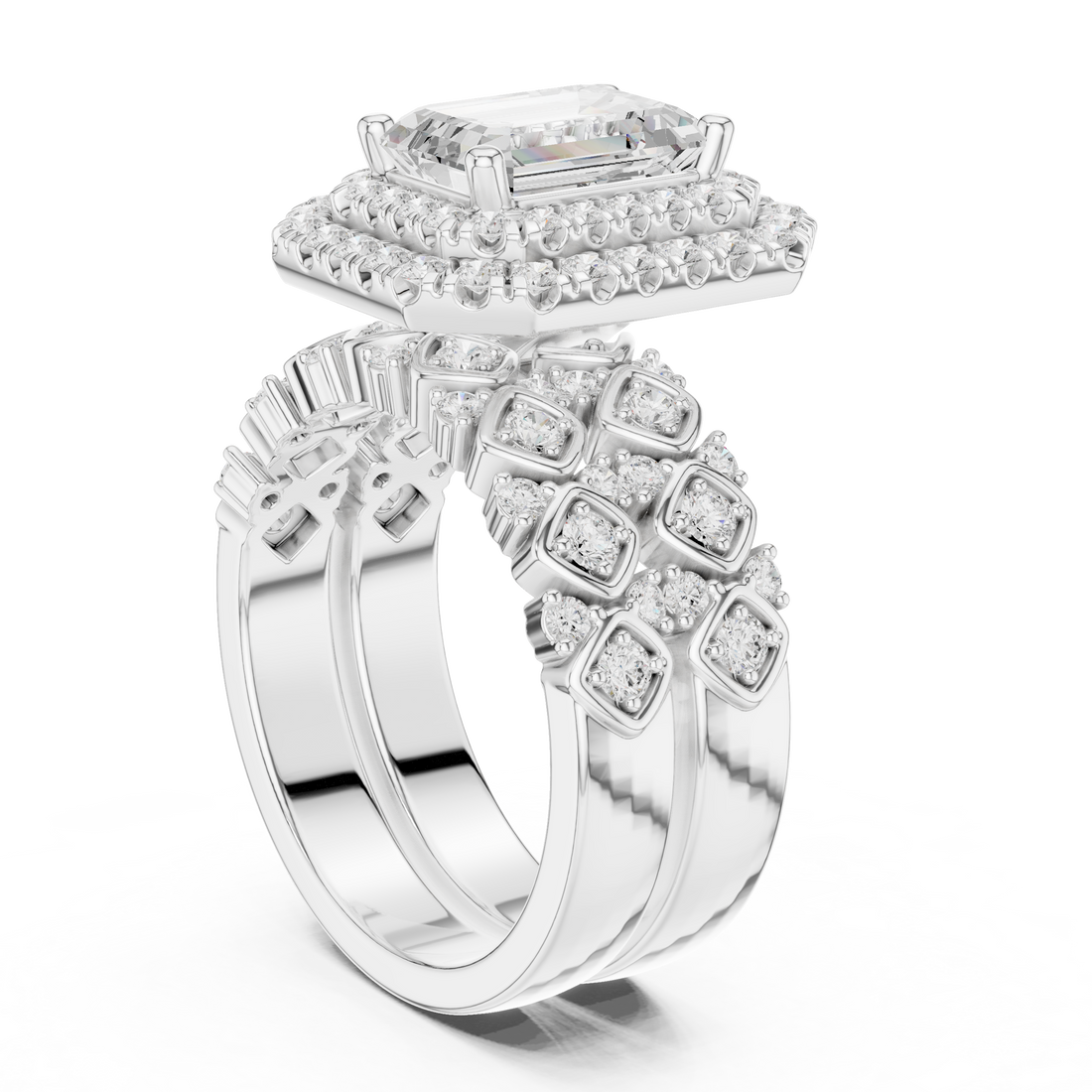 DDLR-292 - Halo Emerald Ring - White Gold