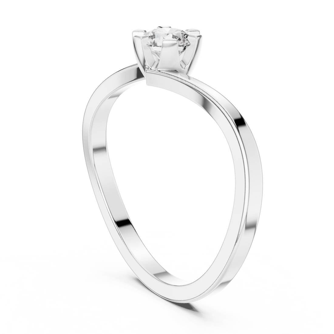 9#10063L - Solitaire Round Ring - White Gold