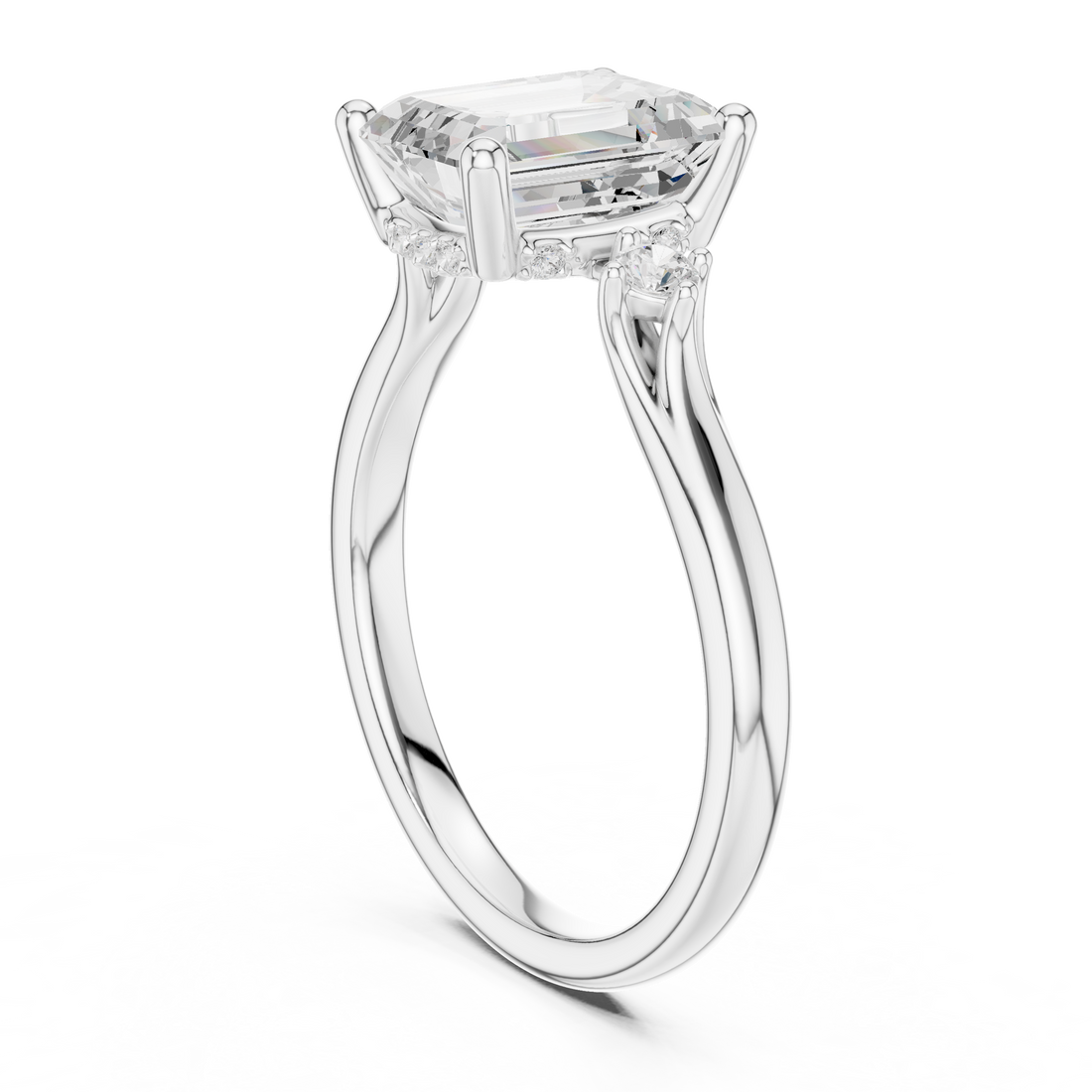 DDLR-164-EM - Three Stone Emerald Ring - White Gold