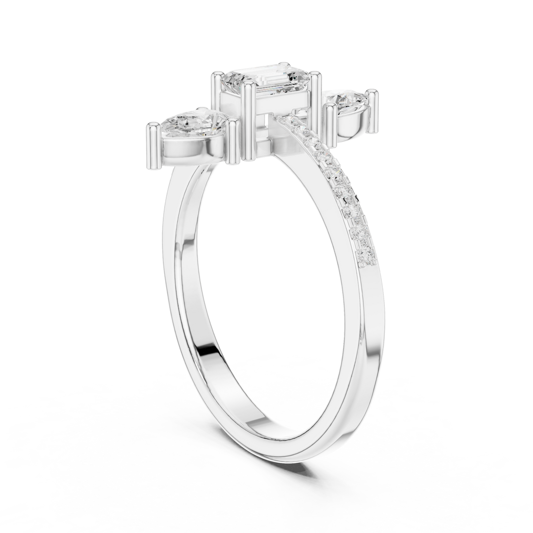 DDLR-529 - Three Stone Emerald Ring - White Gold