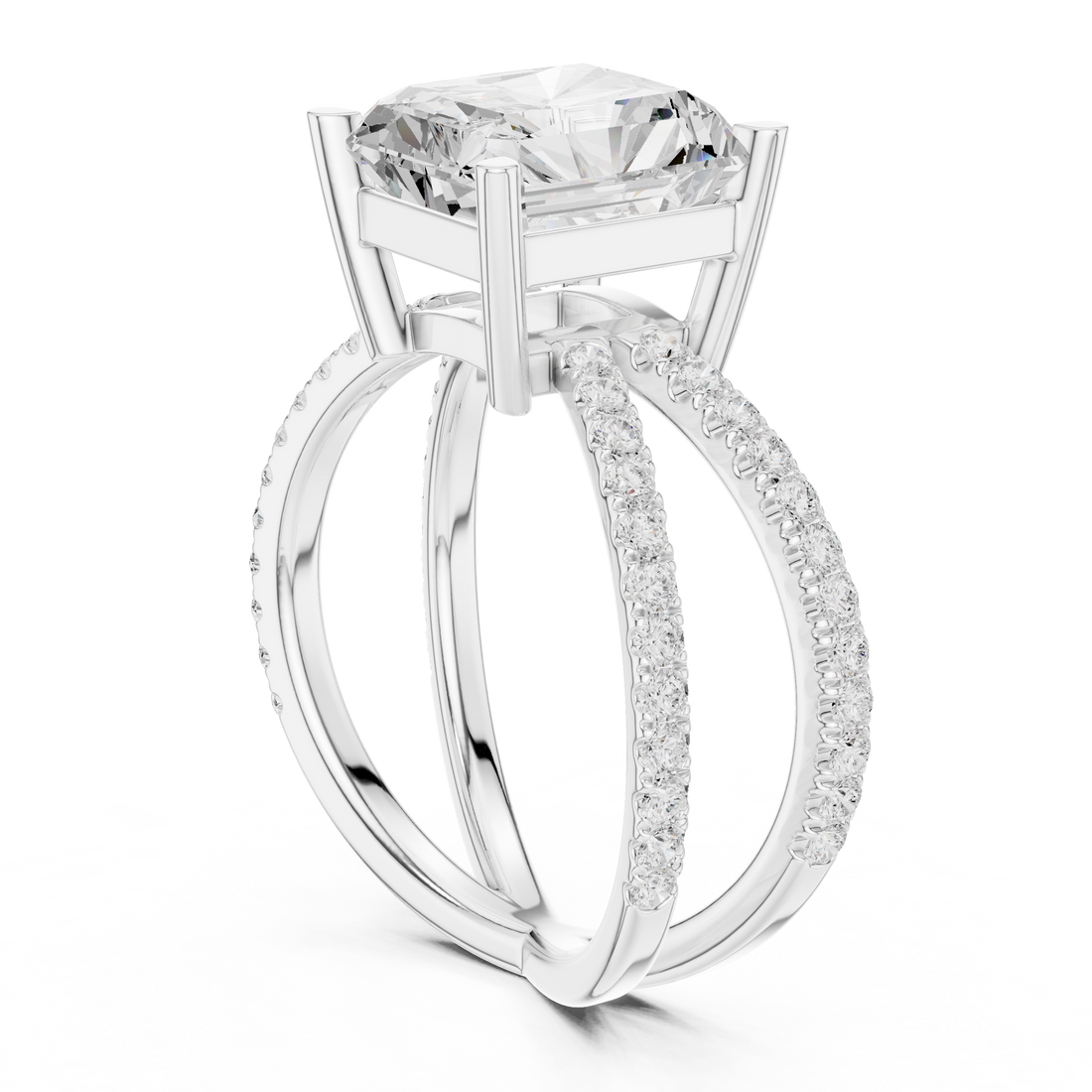 25 RA - Split Shank Radiant Ring - White Gold
