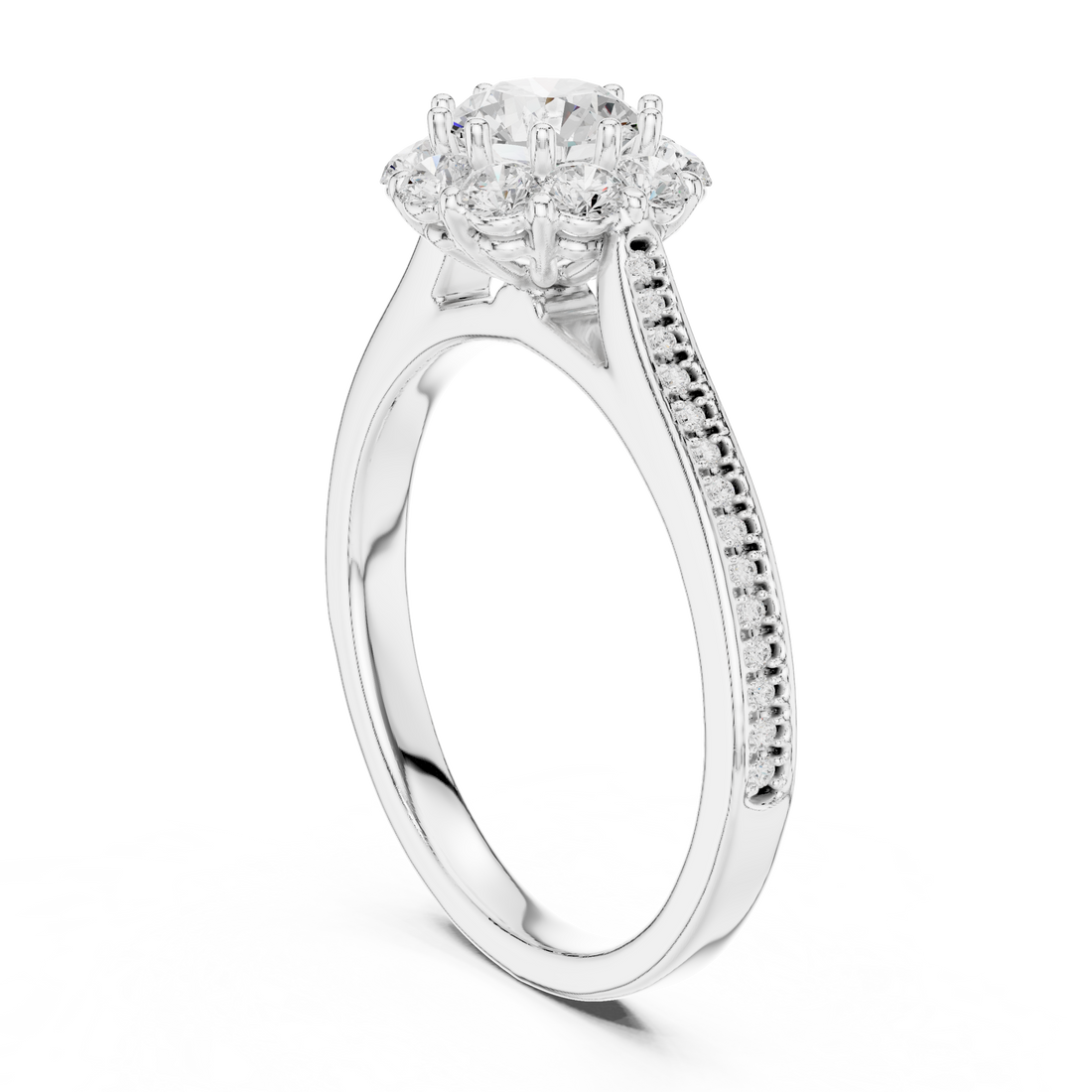 LR-0237 - Halo Round Ring - White Gold