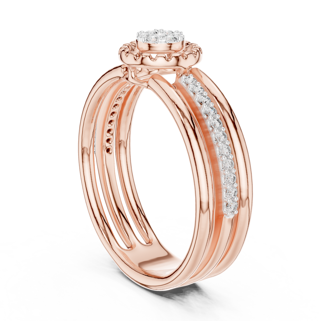 12#10060@L - Fashion Round Ring - White Gold