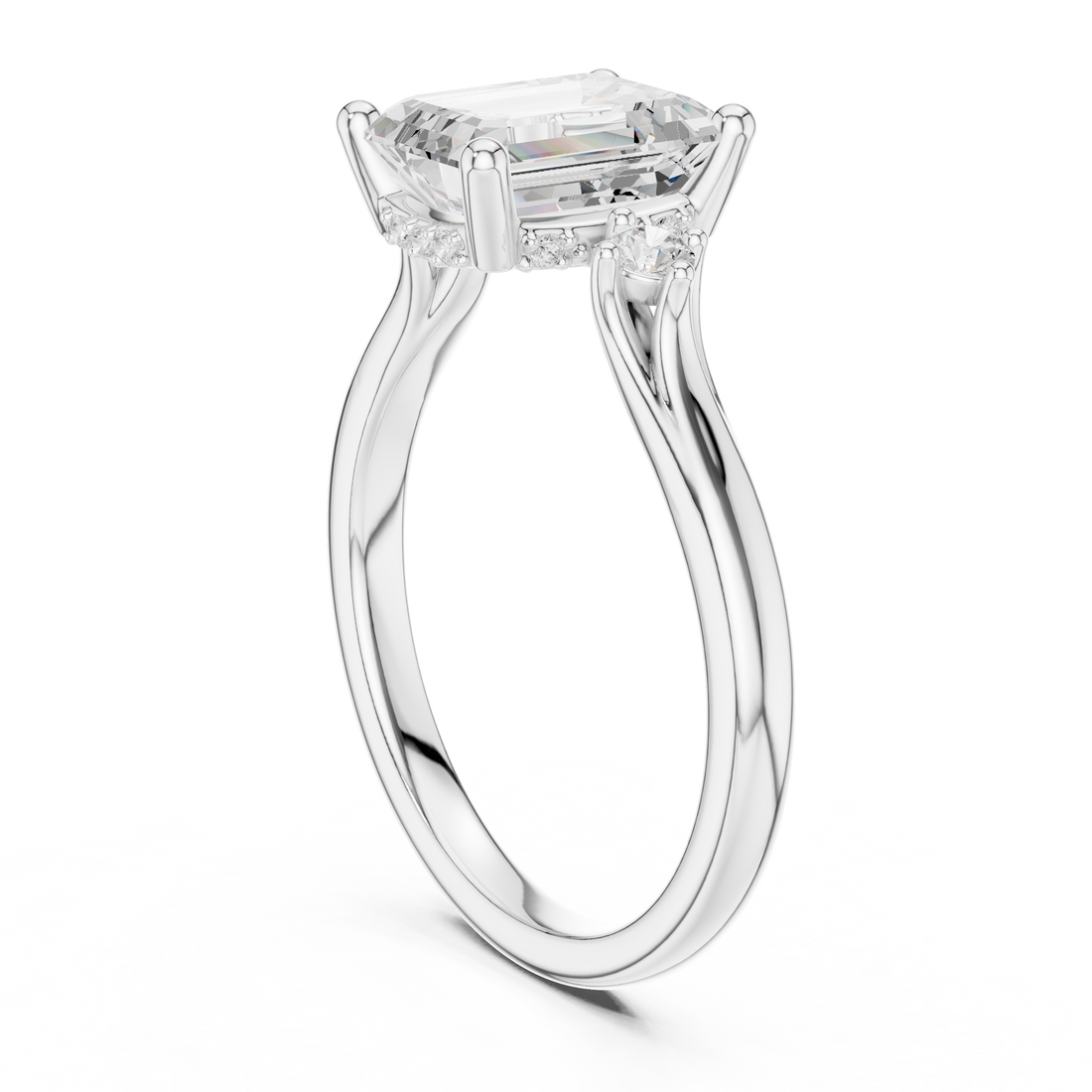 DDLR-971 - Three Stone Emerald Ring - White Gold