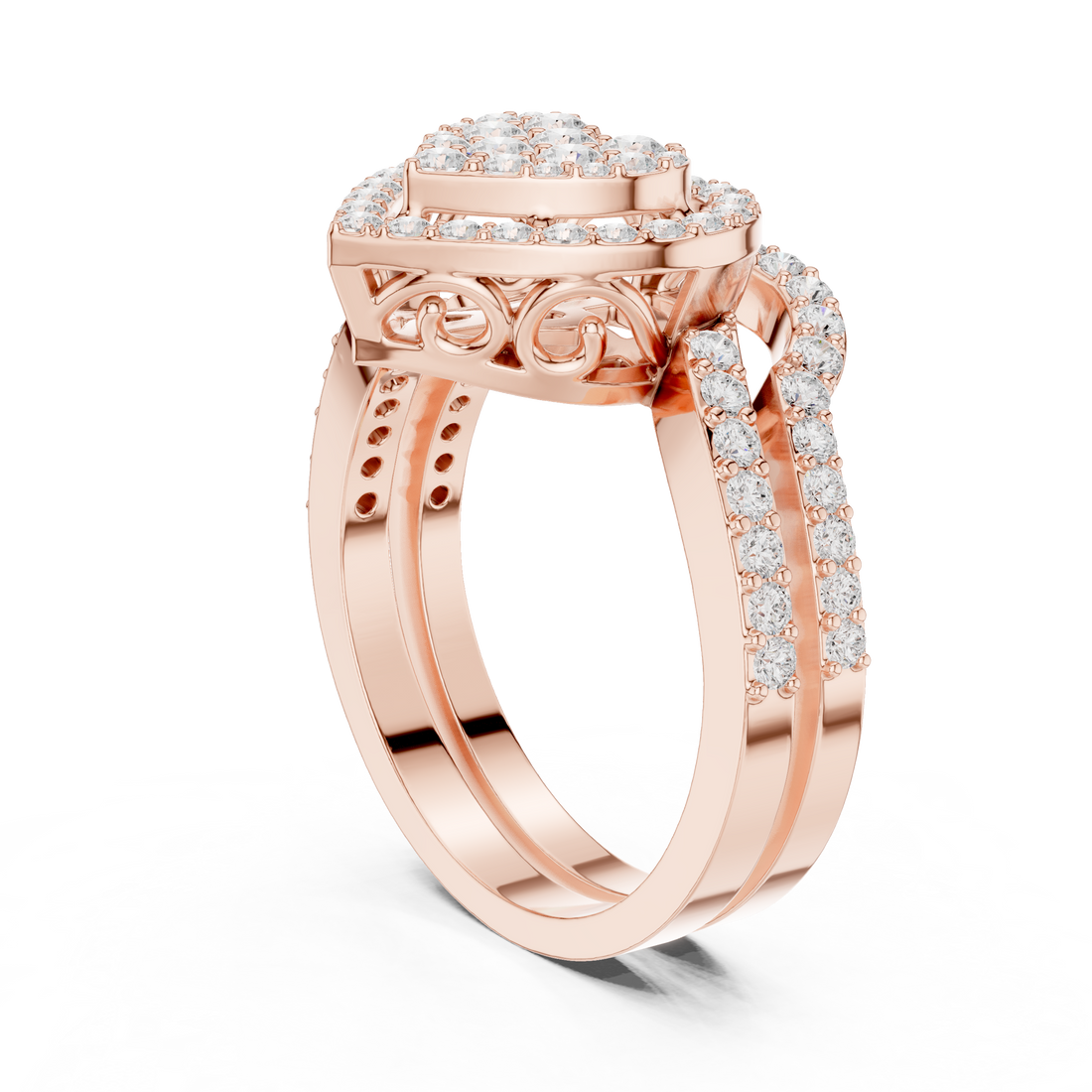DDLR-581 - Halo Heart Ring - White Gold