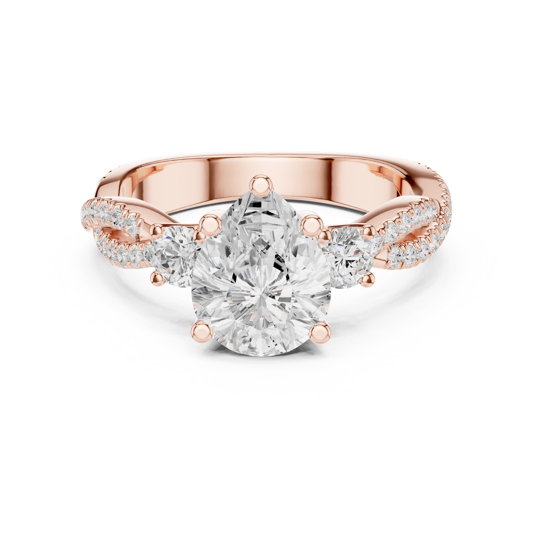 Three Stone Ring - Pear | DDLR-1037 - Rose Gold