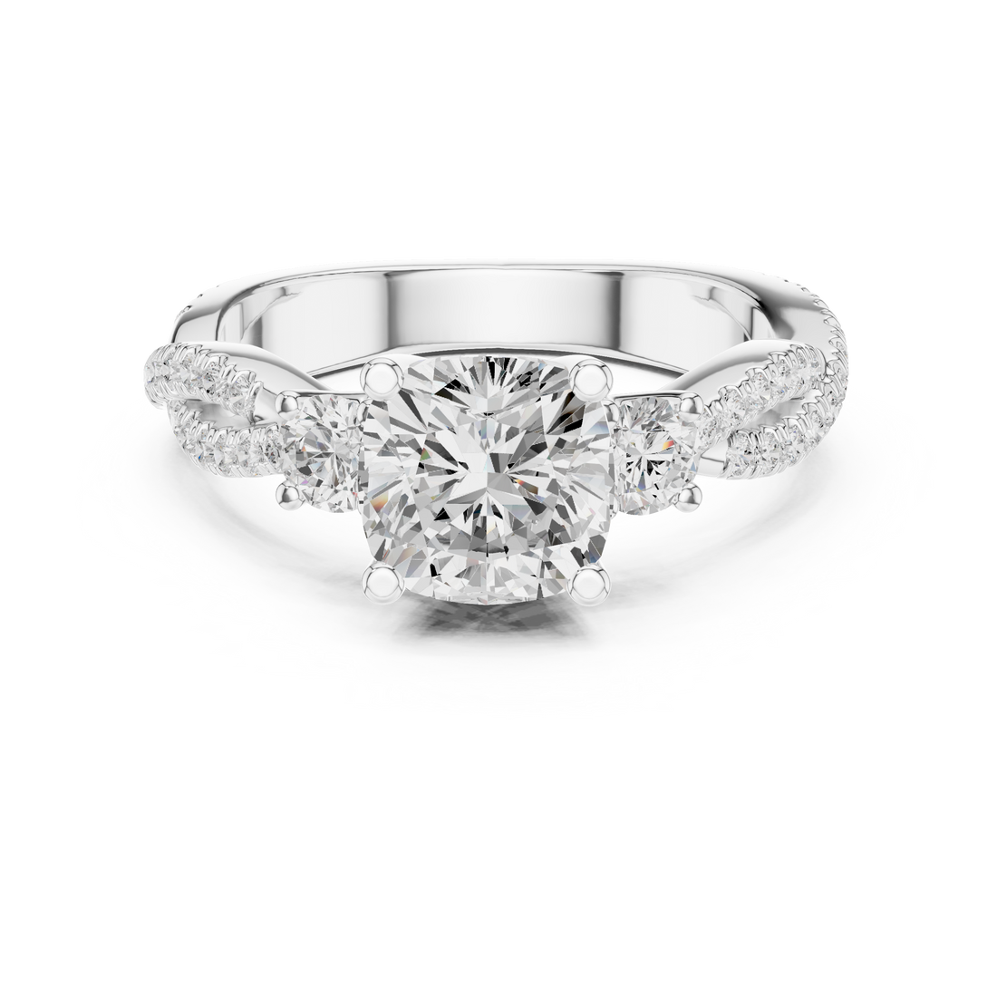Three Stone Ring - Cushion | DDLR-1033 - Rose Gold
