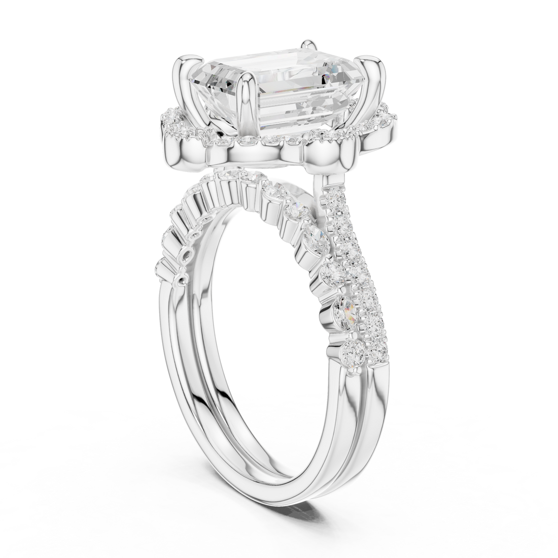 DDLR-442 - Halo Emerald Ring - White Gold