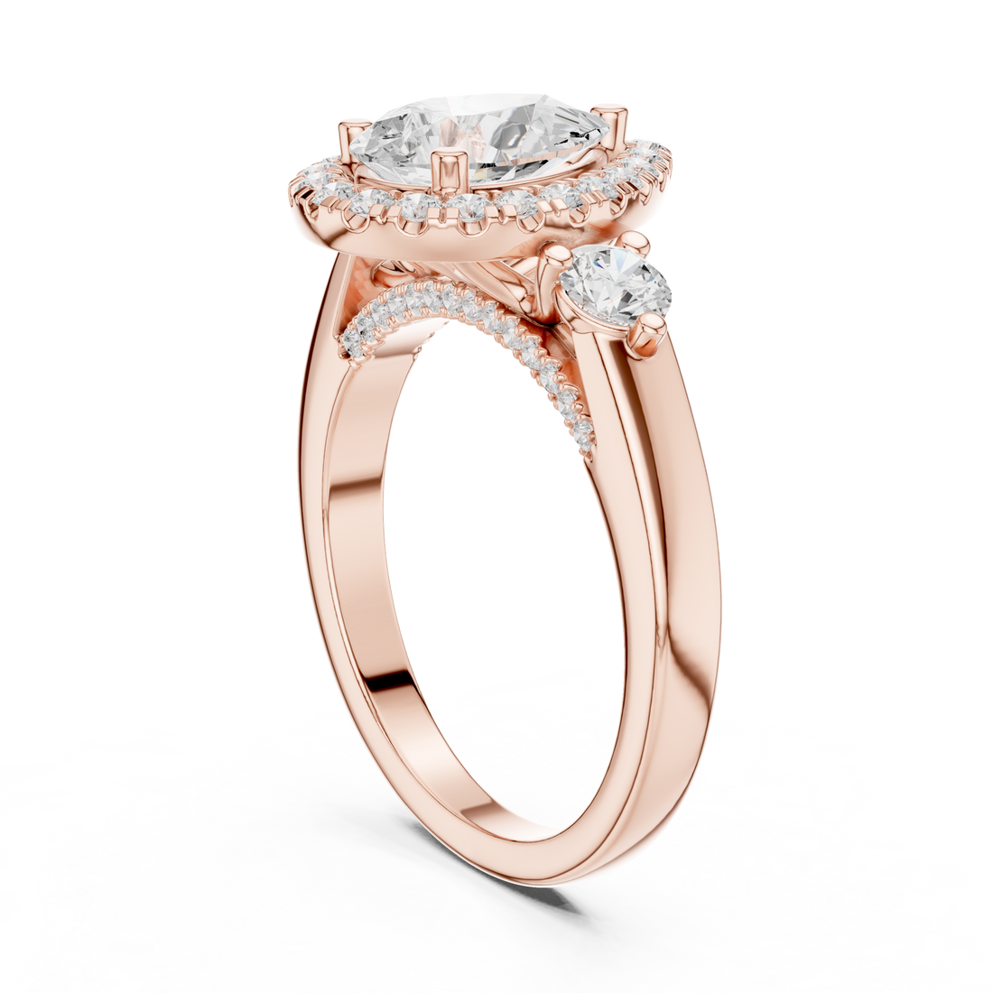DDLR-280 - Halo Three Stone Pear Ring - White Gold