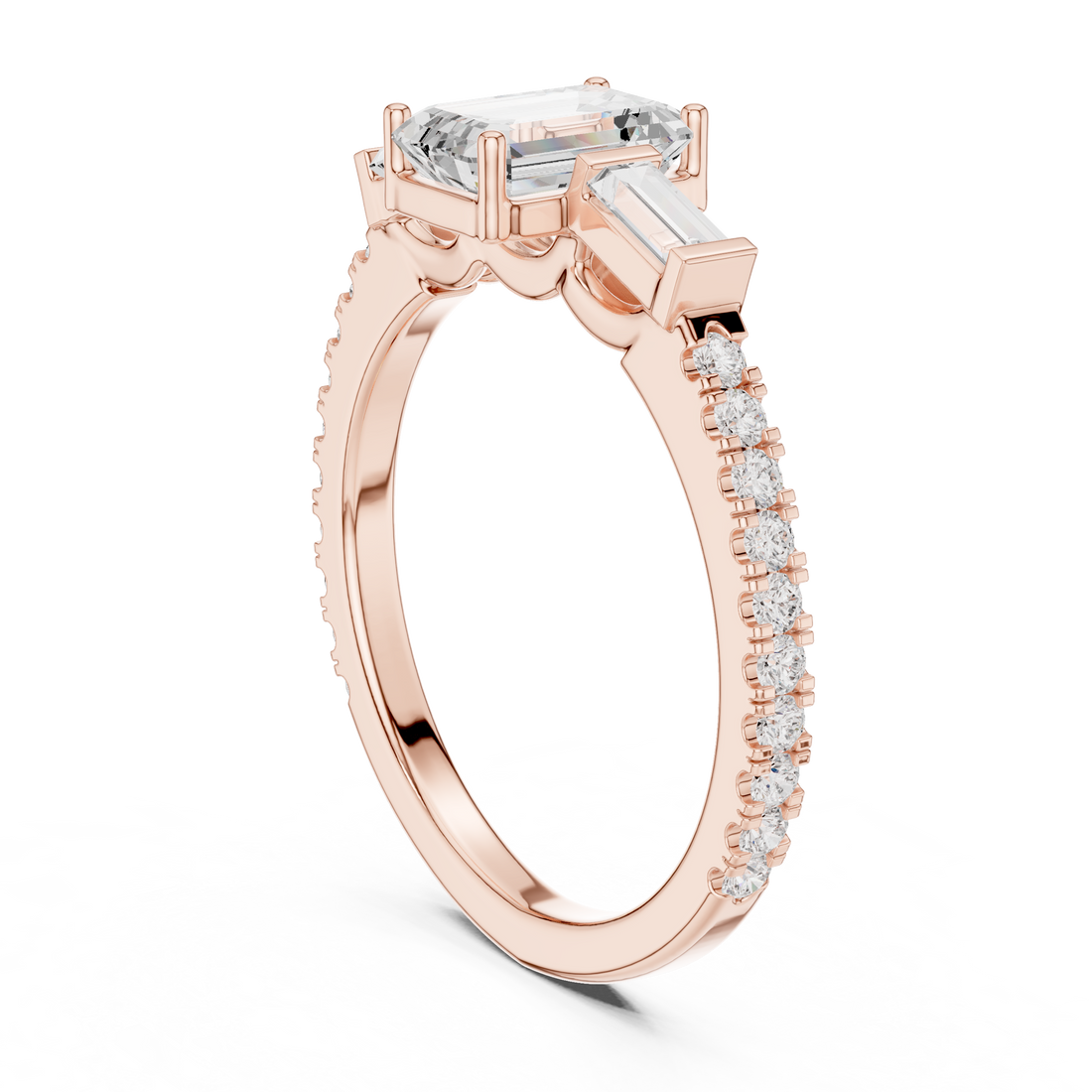 DDLR-1088 - Three Stone Emerald Ring - White Gold