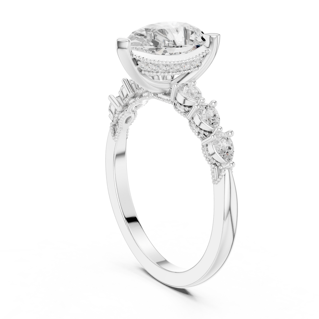 DDLR-1006 - Vintage Pear Ring - White Gold