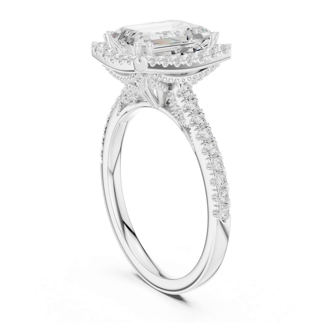 DDLR-255 - R00846-EM(001) - Halo Emerald Ring - White Gold