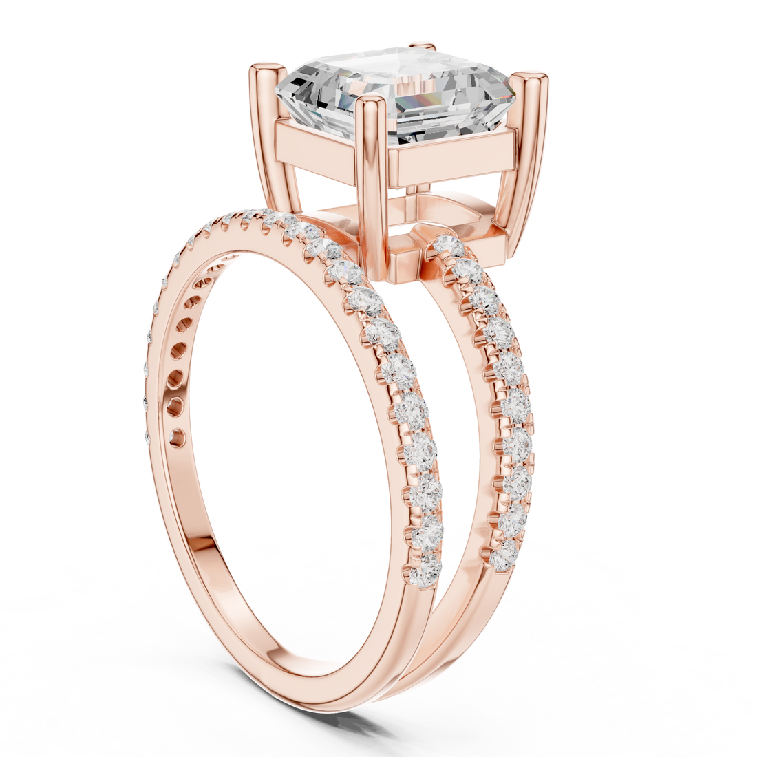 39 AC - Split Shank Asscher Ring - White Gold