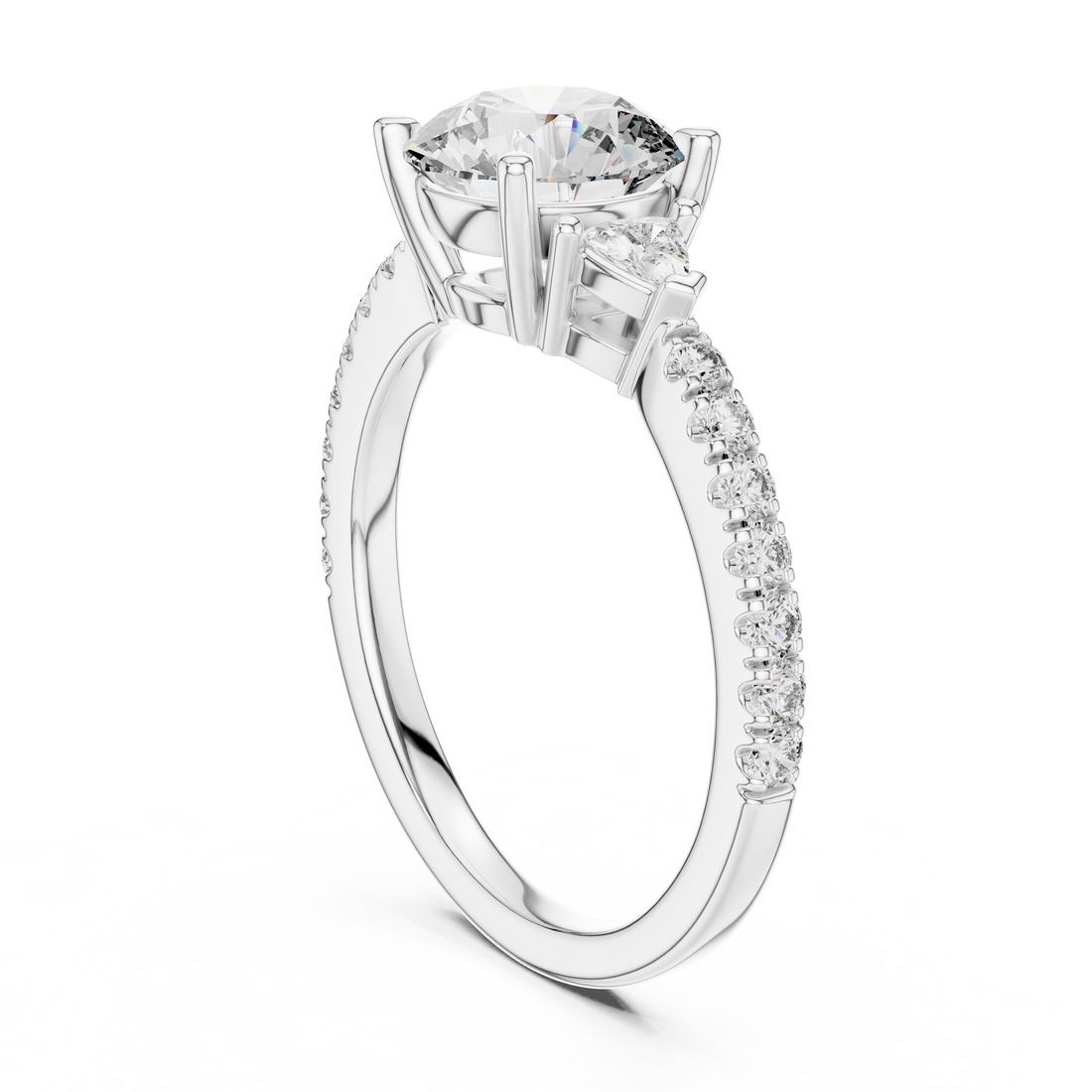 DDLR-037 - Three Stone Round Ring - White Gold