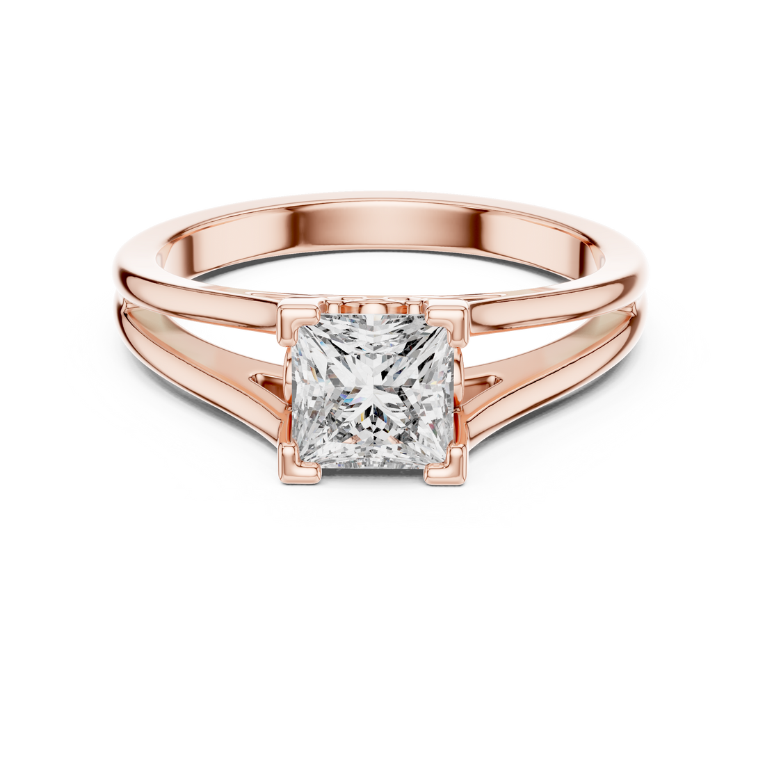 Split Shank Ring - Princess | DDLR-036 - Rose Gold