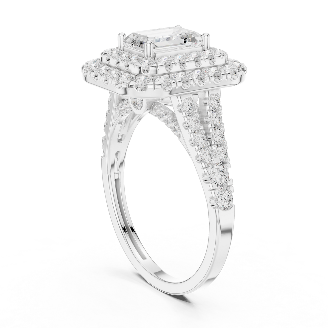 DDLR-398 - Halo Emerald Ring - White Gold