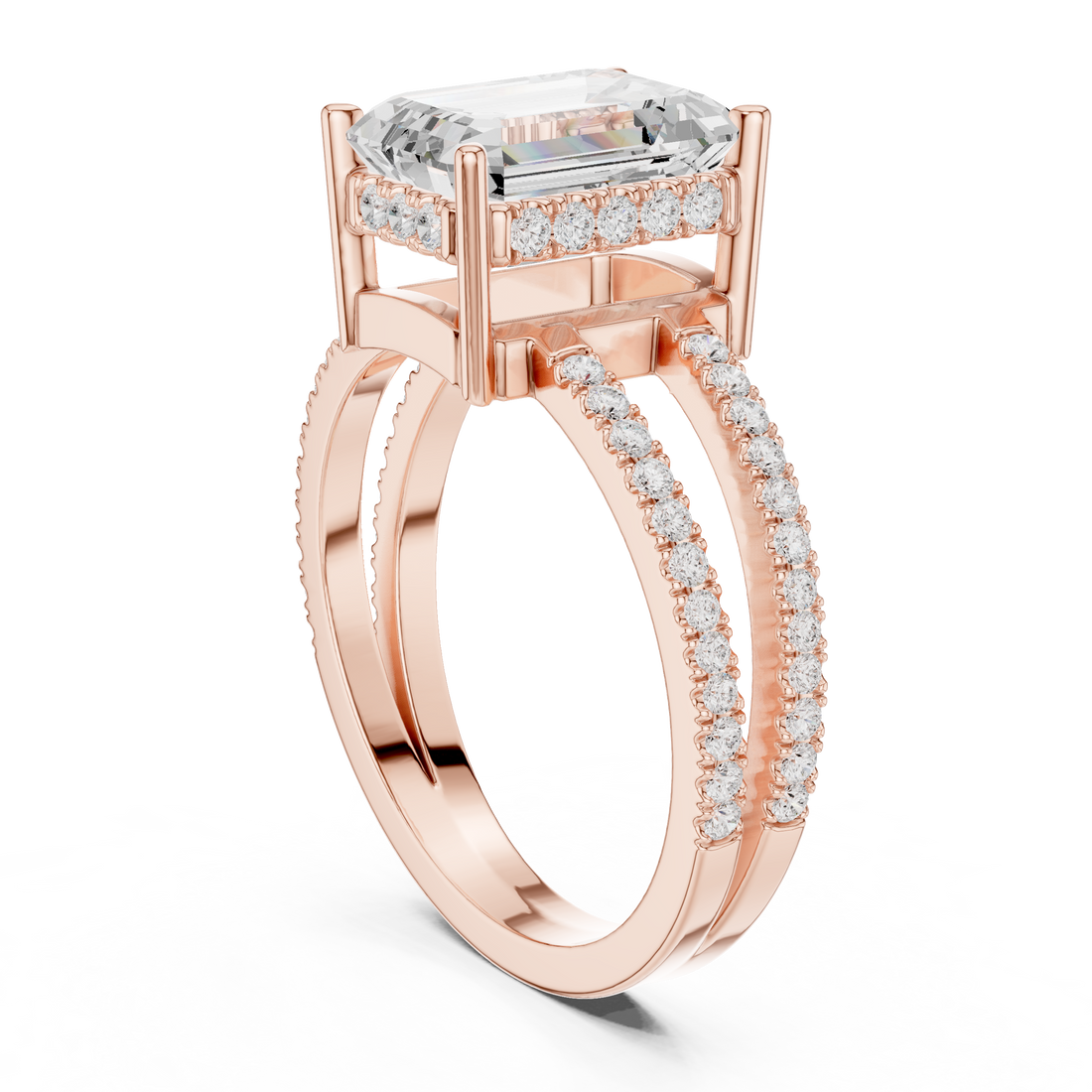 13 EM - Split Shank Emerald Ring - White Gold