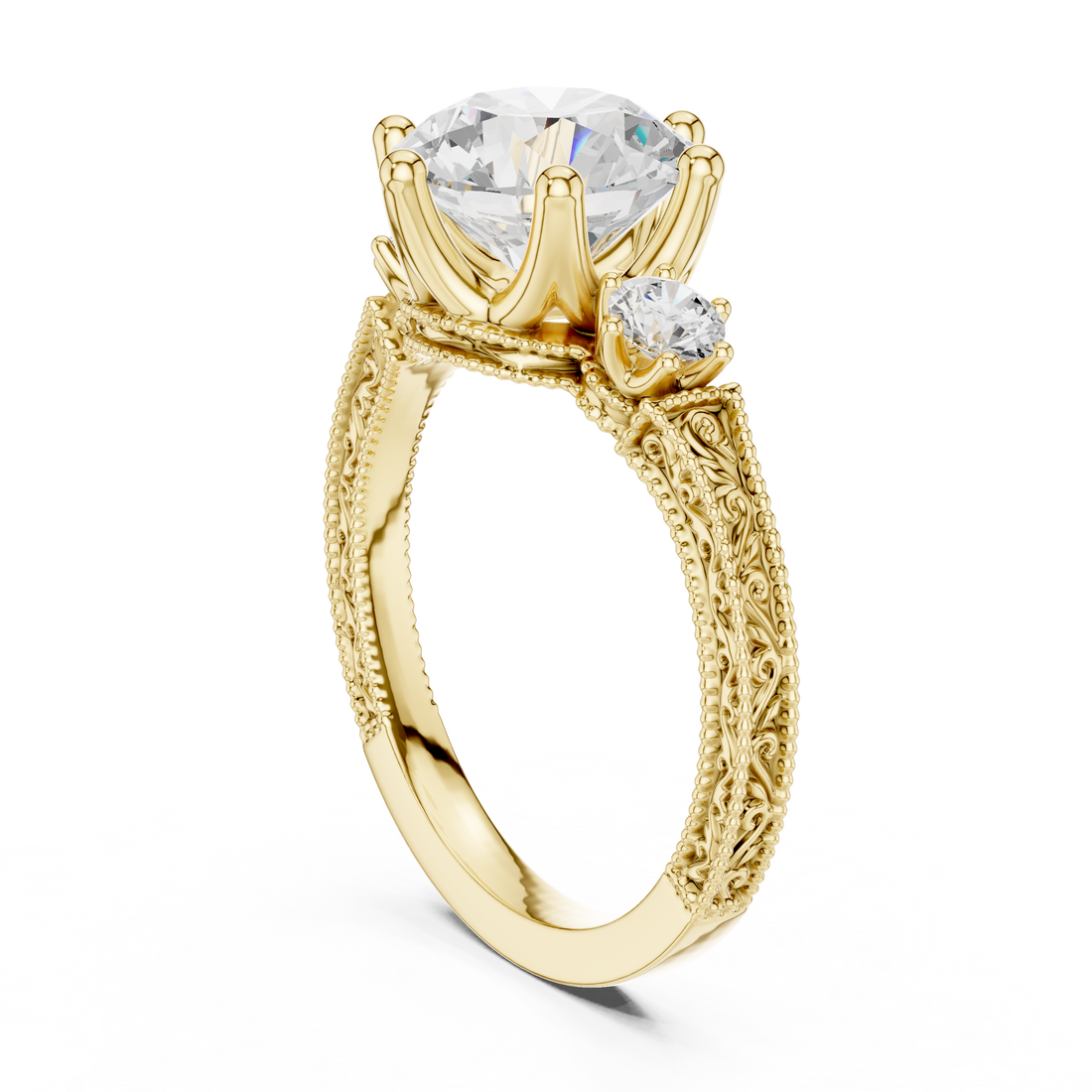 DDLR-282-RD - Fashion Round Ring - White Gold