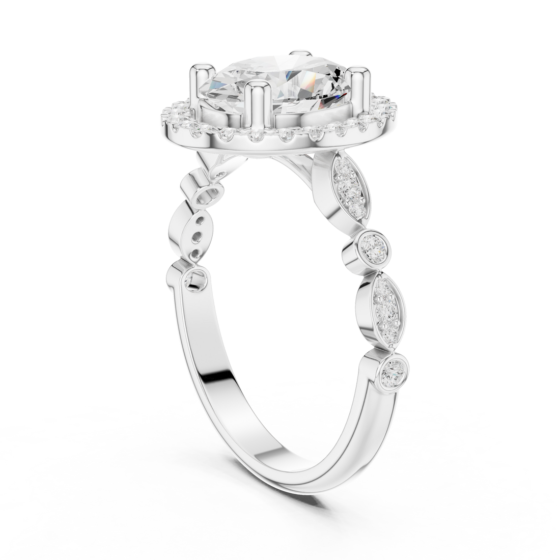 DDLR-340 - Halo Oval Ring - White Gold
