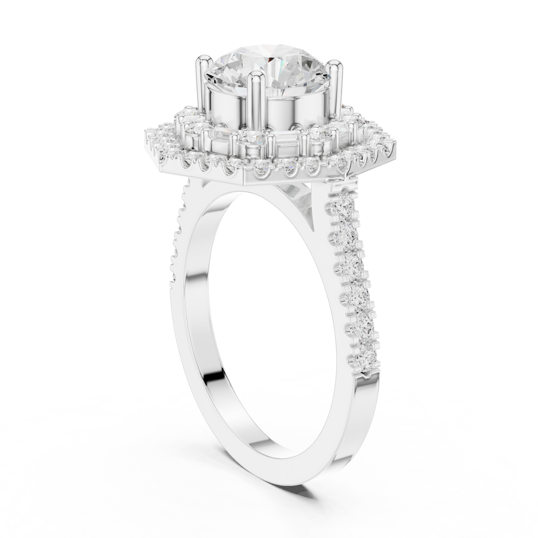 DDLR-326 - Halo Round Ring - White Gold