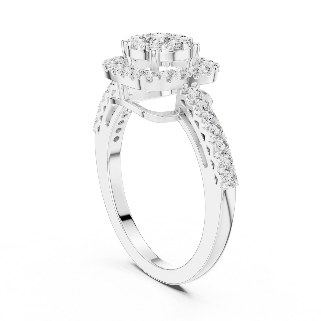 19#120038L - Halo Round Ring - White Gold