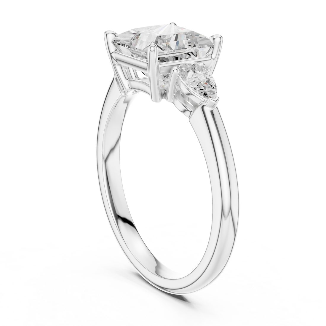 DDLR-035-PR - Three Stone Princess Ring - White Gold
