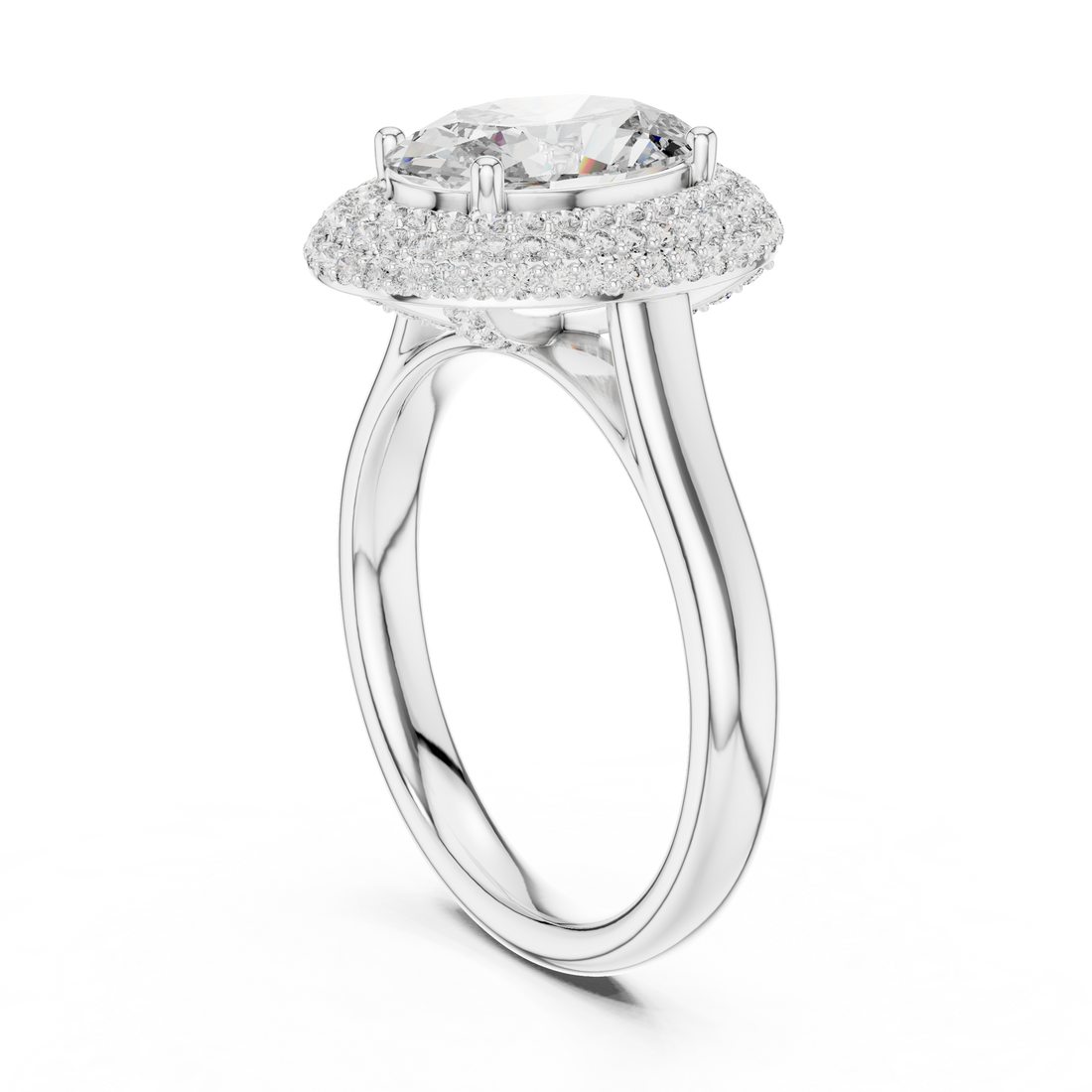 9#10038L_SS14 - Halo Oval Ring - White Gold
