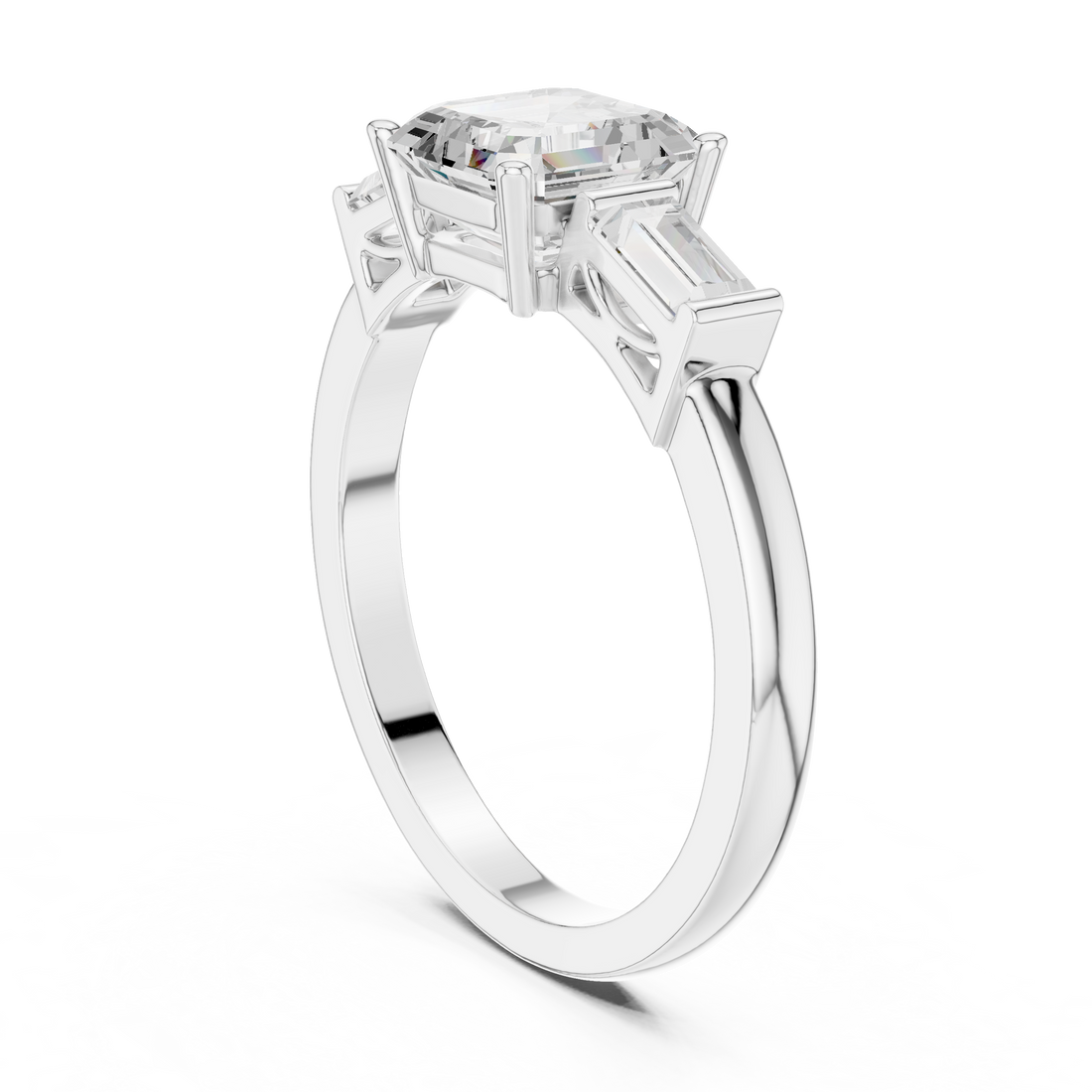 DDLR-1109 - Three Stone Asscher Ring - White Gold