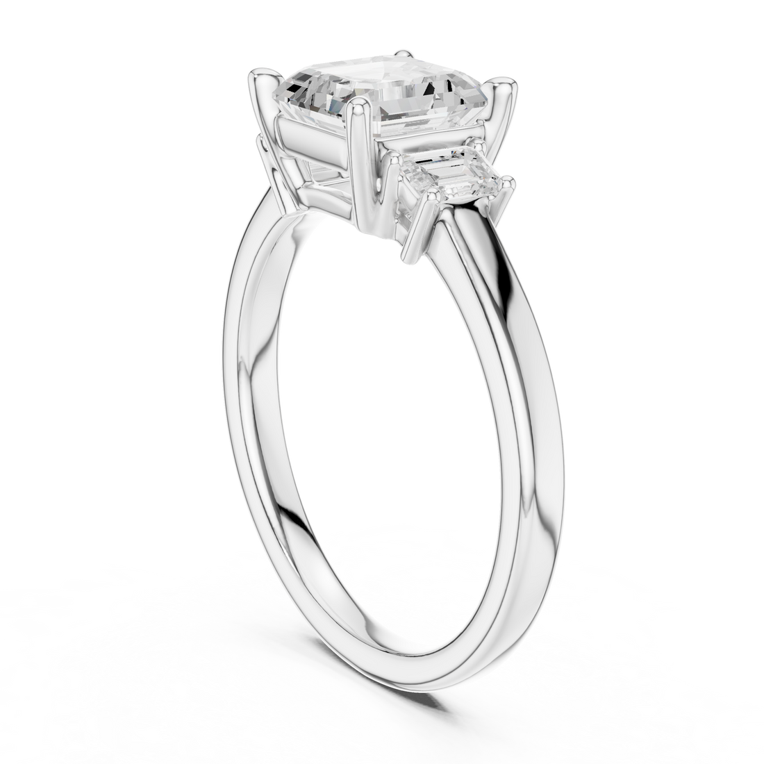 DDLR-038-AC - Three Stone Asscher Ring - White Gold