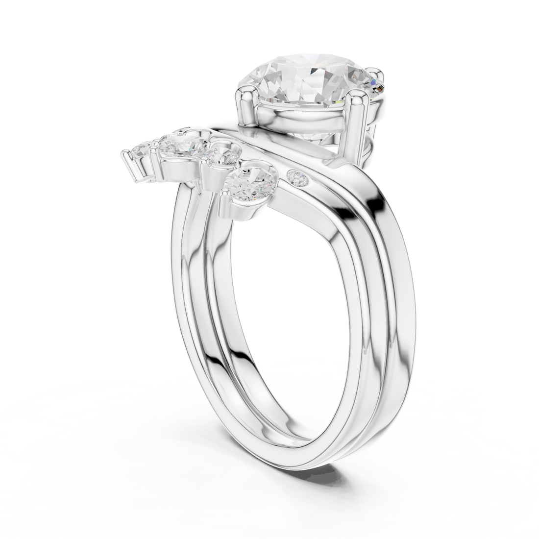 DDLR-444 -RD - Fashion Round Ring - White Gold