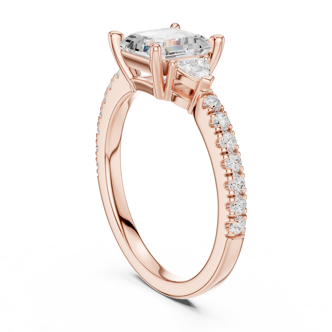 DDLR-856 - Three Stone Asscher Ring - White Gold