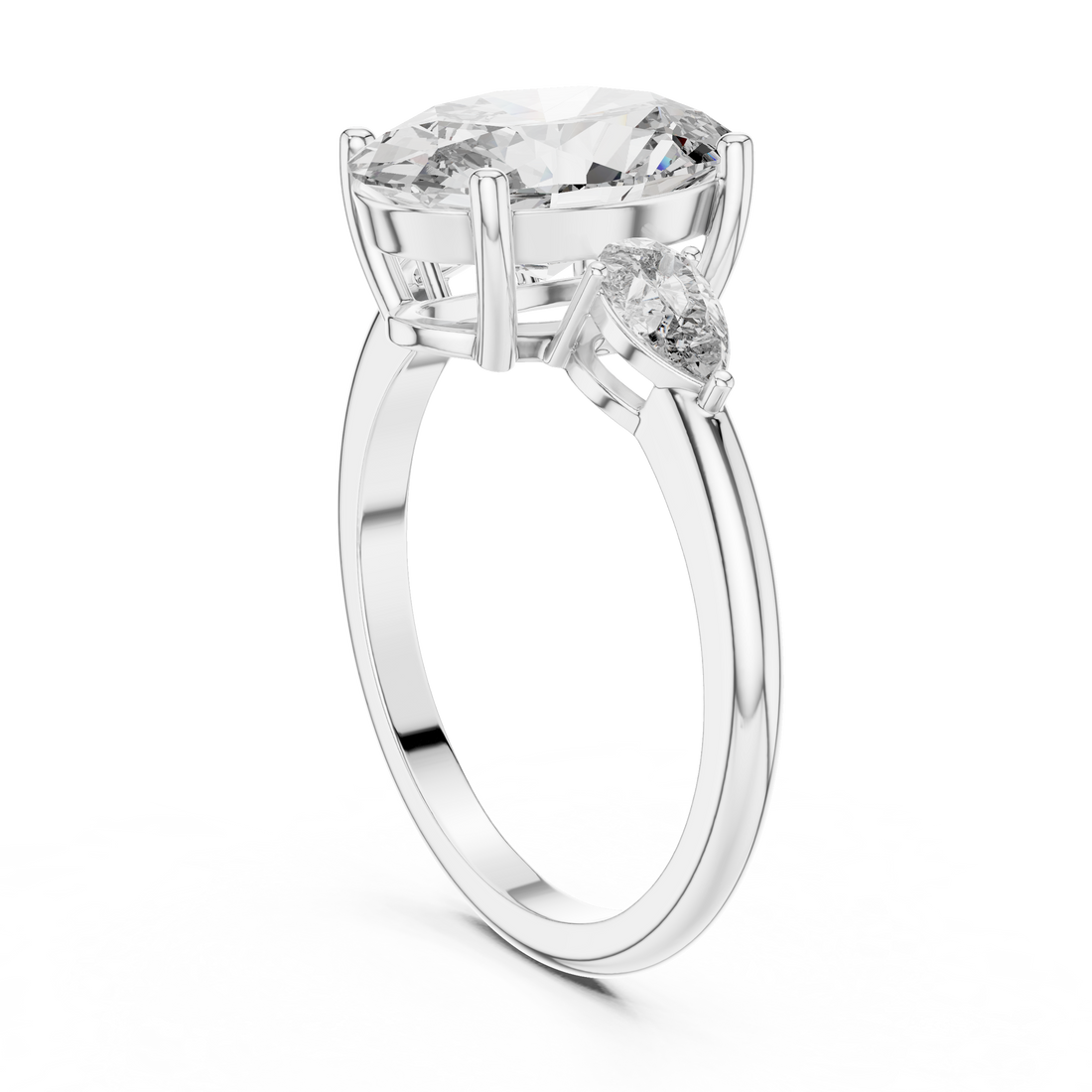 LR-0054 - Three Stone Oval Ring - White Gold