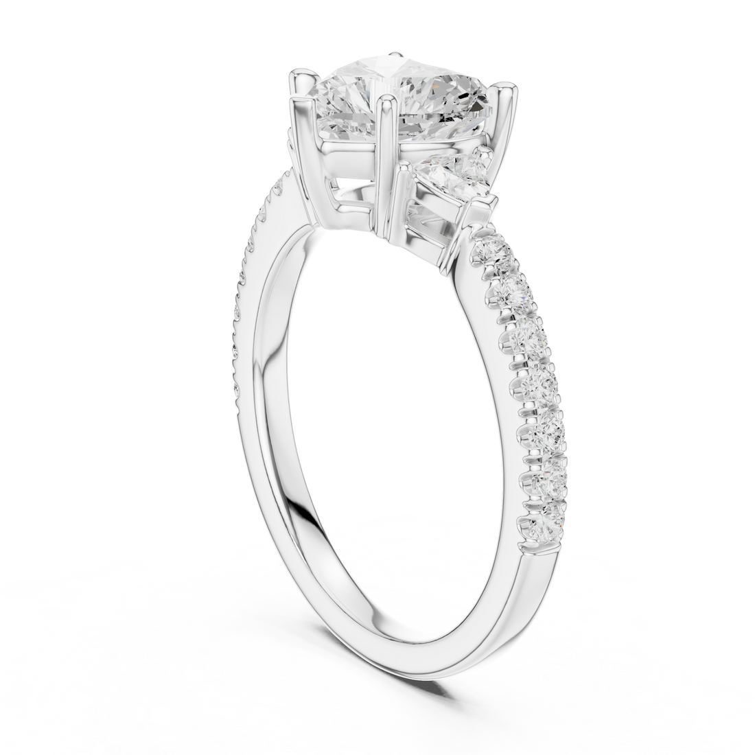 DDLR-037-HR - Three Stone Heart Ring - White Gold