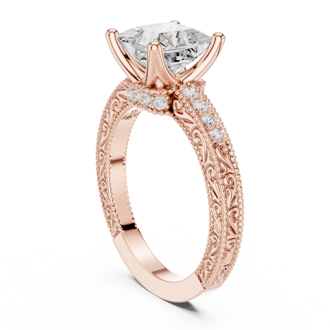 DDLR-166-PR - Vintage Princess Ring - White Gold