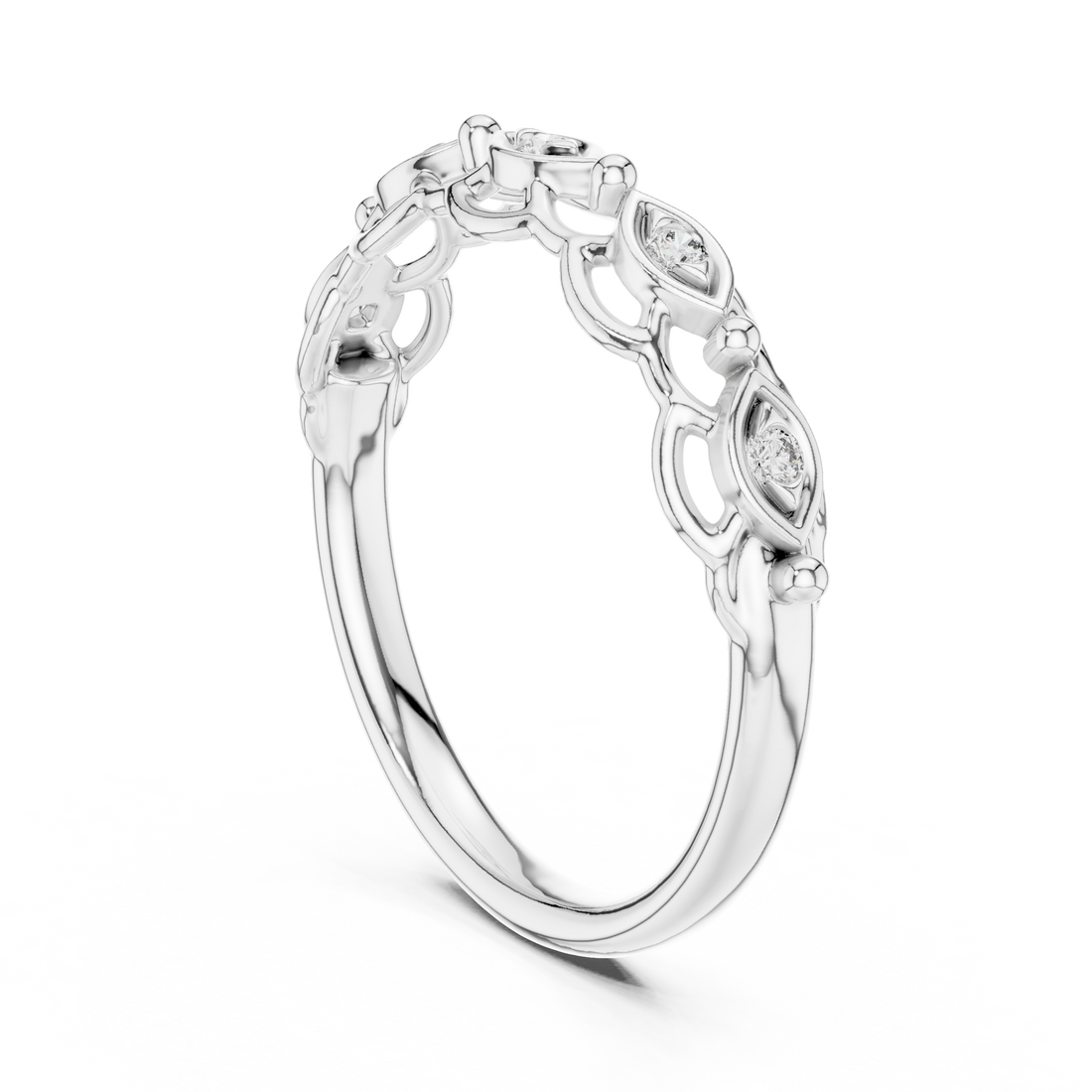 12#10072@L - Fashion Round Ring - White Gold