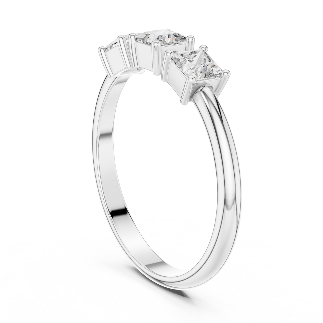 HLR-109 - Three Stone Princess Ring - White Gold