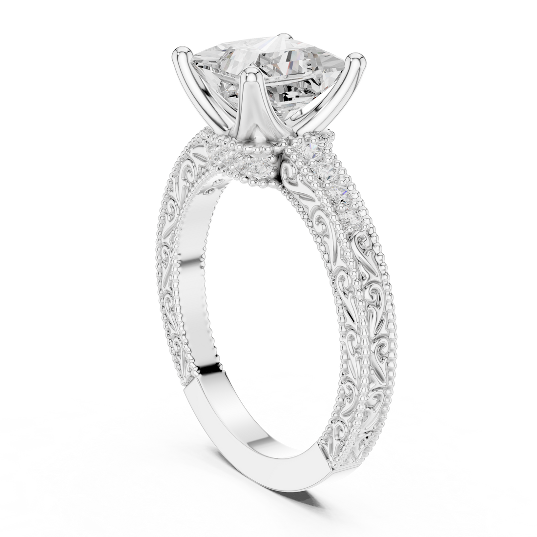 DDLR-166-PR - Vintage Princess Ring - White Gold