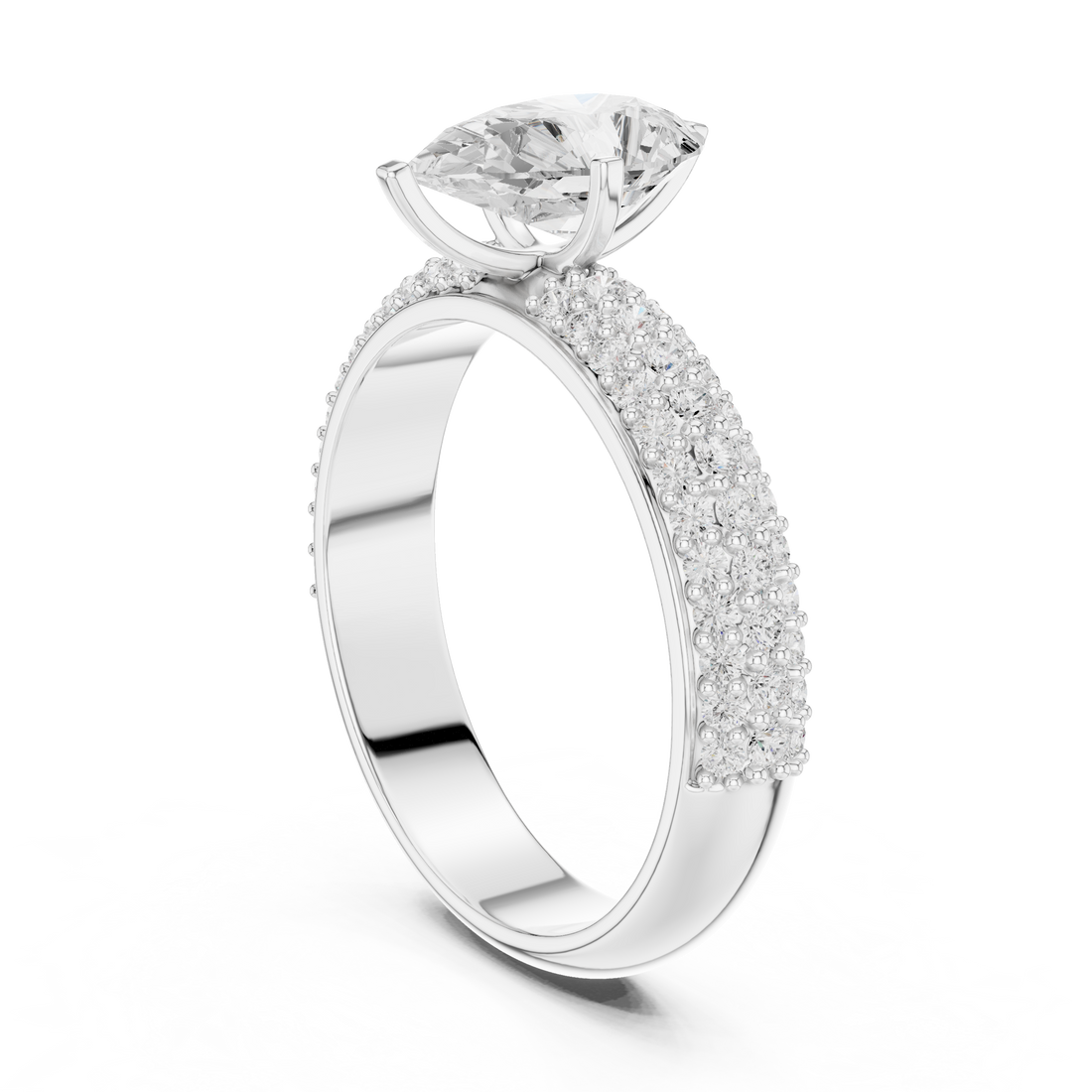 DDLR-1086 - Solitaire Pear Ring - White Gold