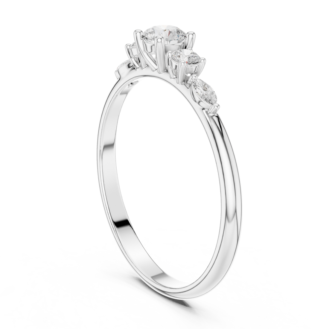 HLR-89 - Three Stone Round Ring - White Gold