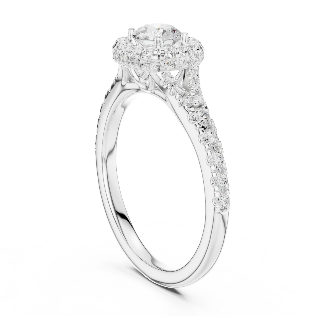 LR-0239 - Halo Round Ring - White Gold