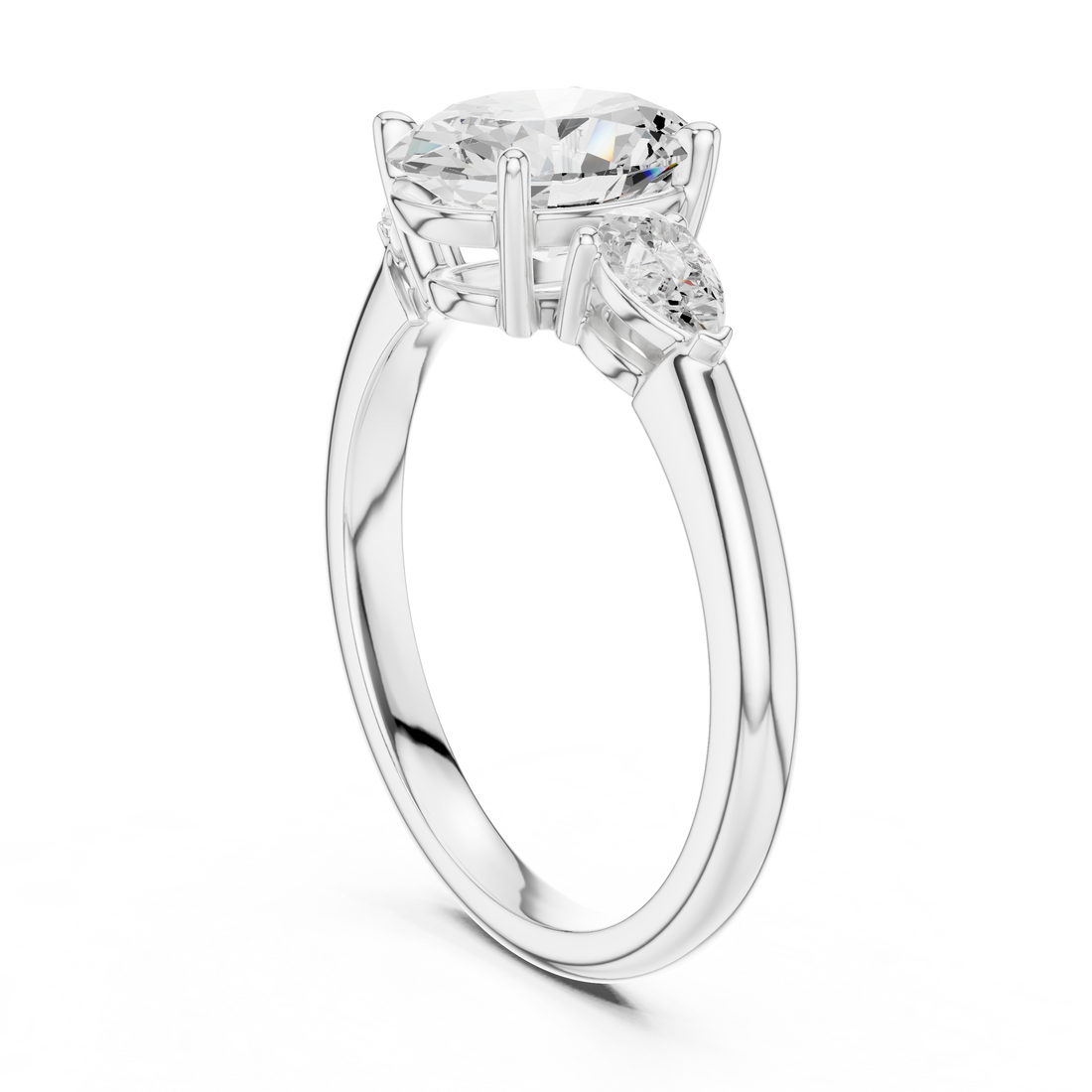 DDLR-035-OV - Three Stone Oval Ring - White Gold