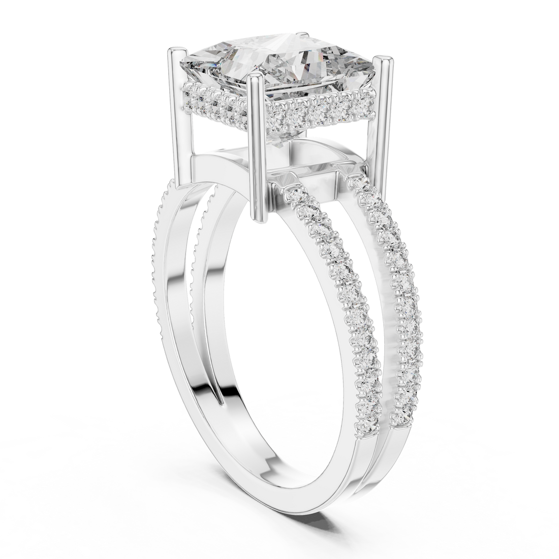 1384 - Split Shank Princess Ring - White Gold