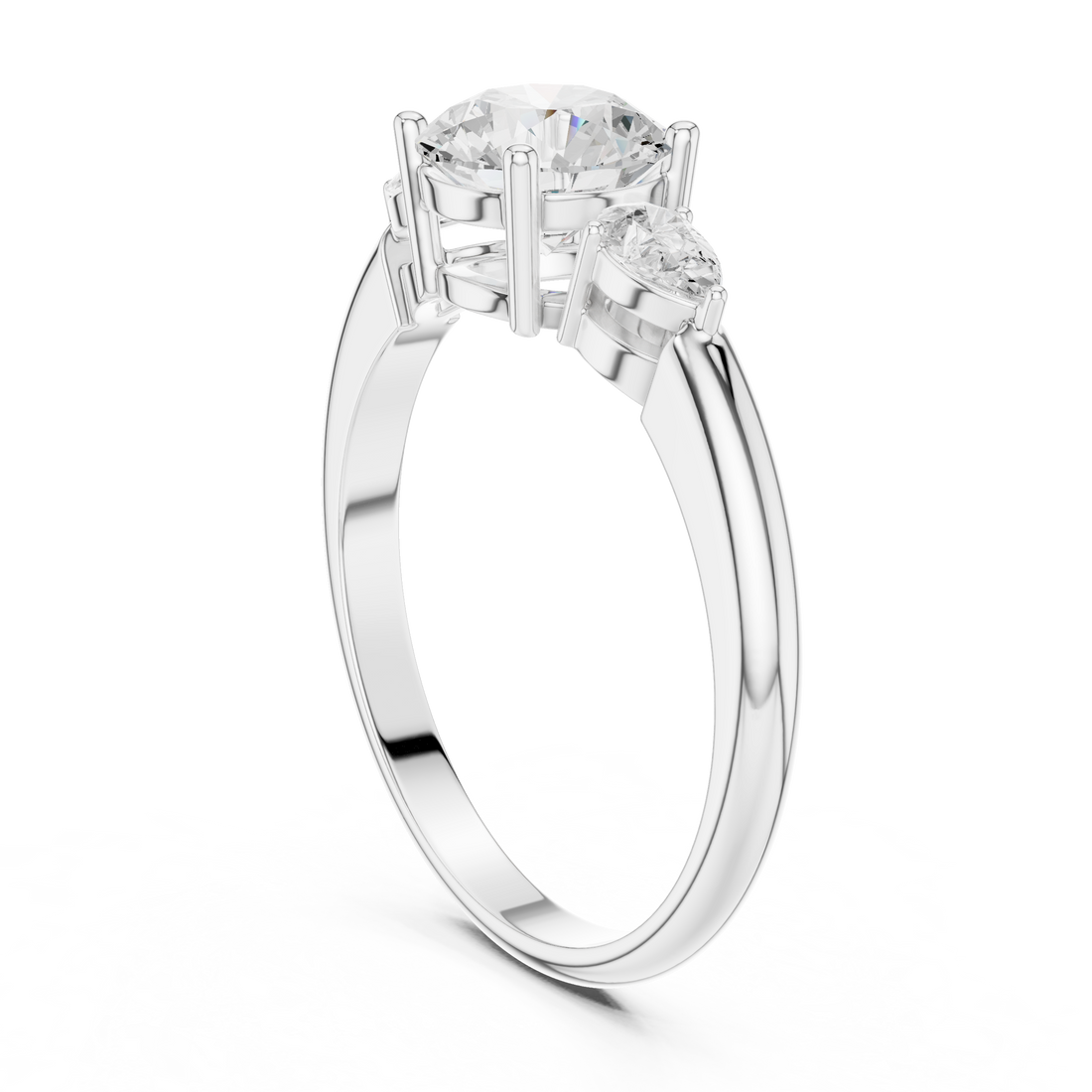 DDLR-1101 - Three Stone Round Ring - White Gold