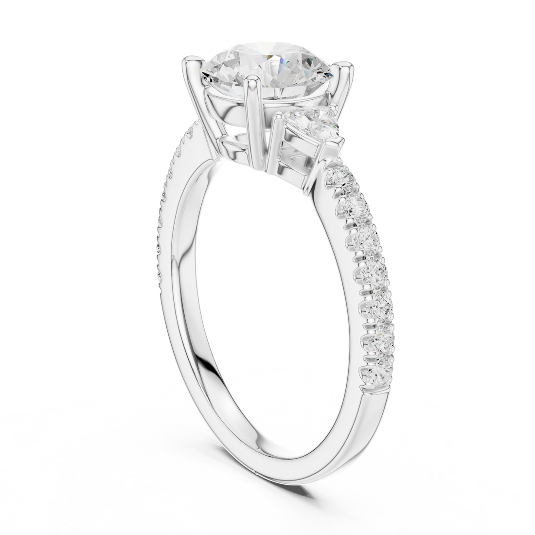 DDLR-897 - Three Stone Round Ring - White Gold